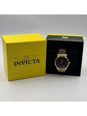 Invicta 69019 Gold-Tone Stainless Steel Men's Watch Black Dial Original Box